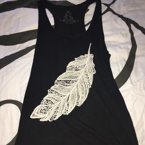 Black tank top w/ white feather